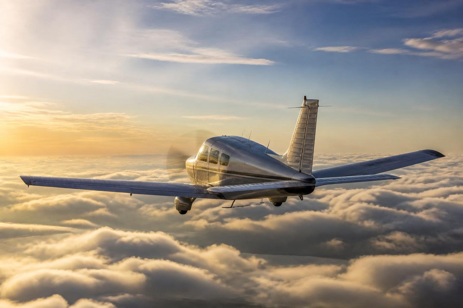 Piper Lance-style retractable piston aircraft cruising on a cross-country flight