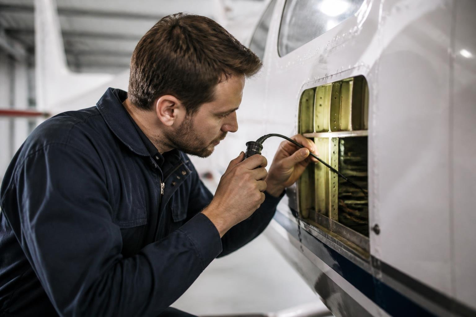 Borescope inspection through an aircraft fuselage access panel