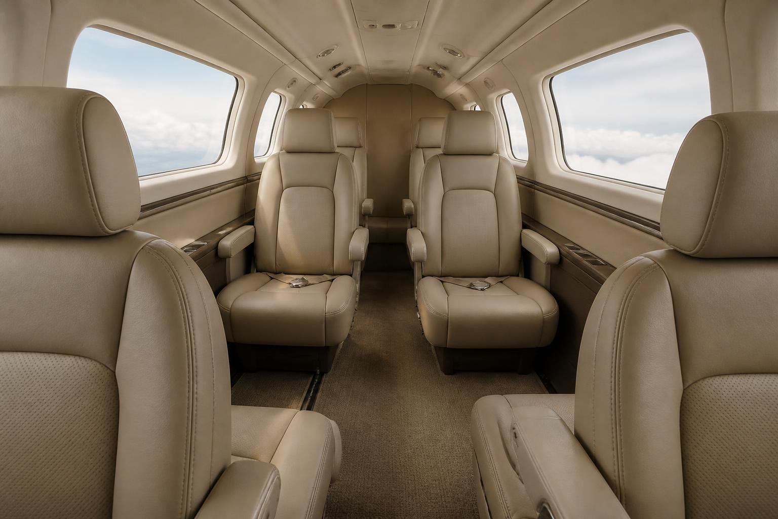 Refurbished cabin of a small touring aircraft