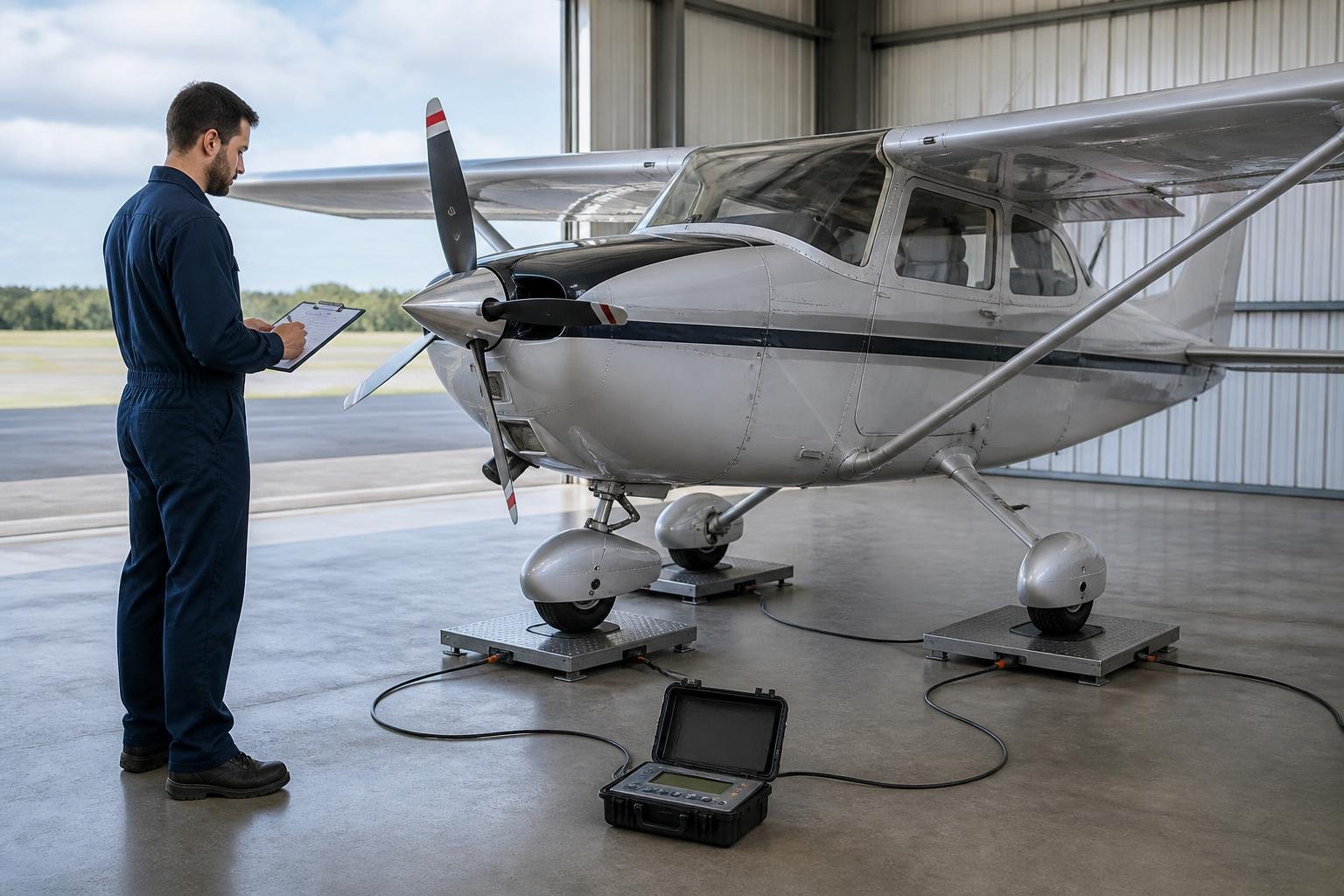Van's RV-12-style light aircraft during weight and balance inspection