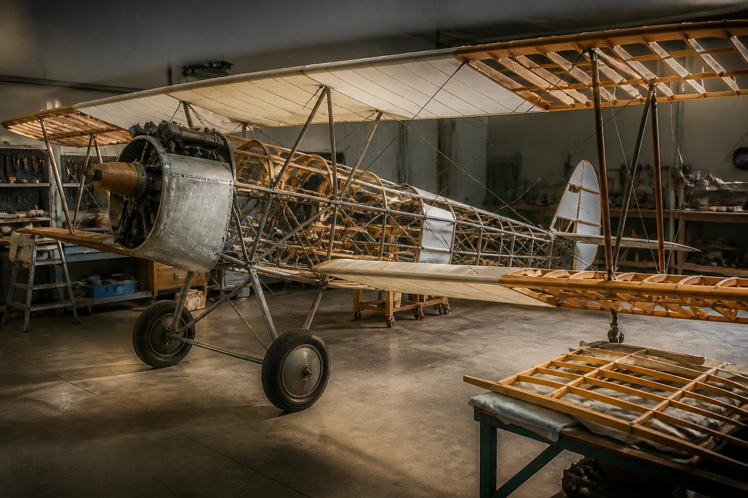 Boeing-Stearman structure showing steel tube fuselage and wooden wing construction