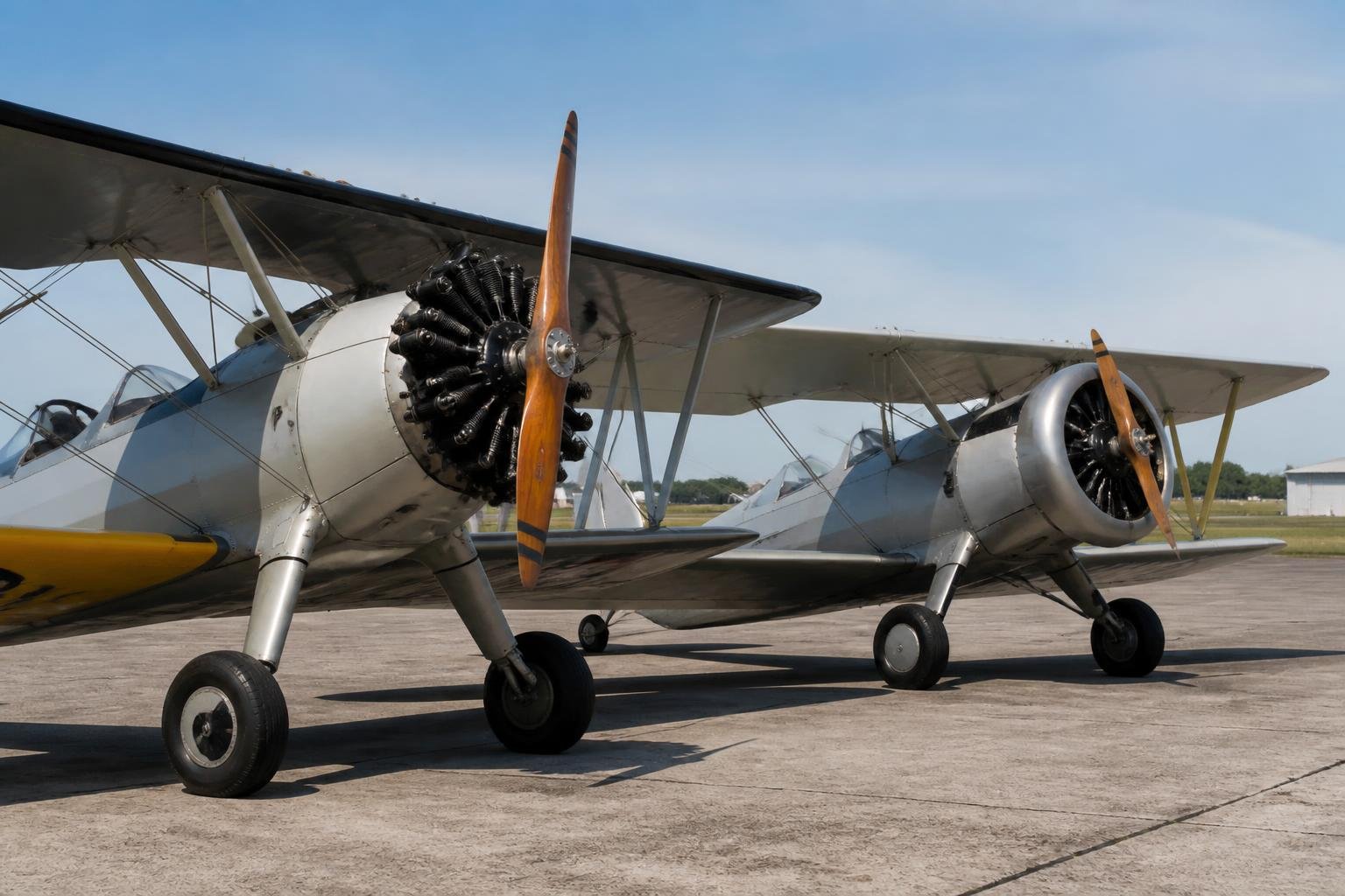 Two Boeing-Stearman radial-engine trainers compared side by side