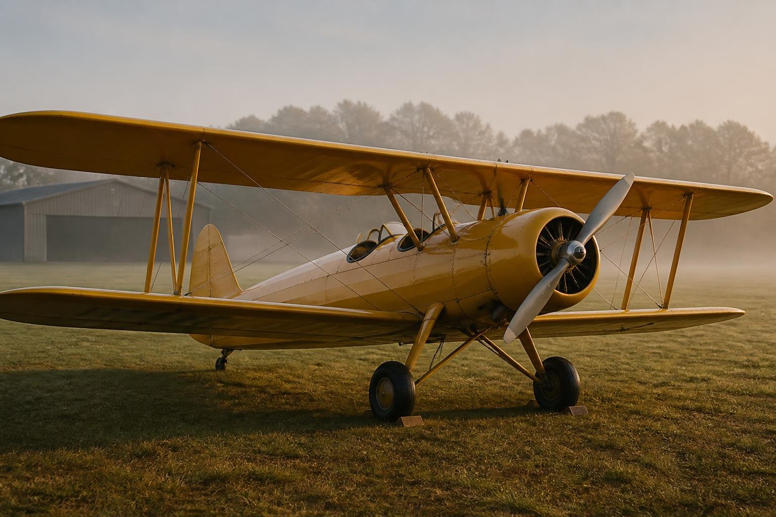 Historic-style Boeing-Stearman primary trainer on a grass airfield