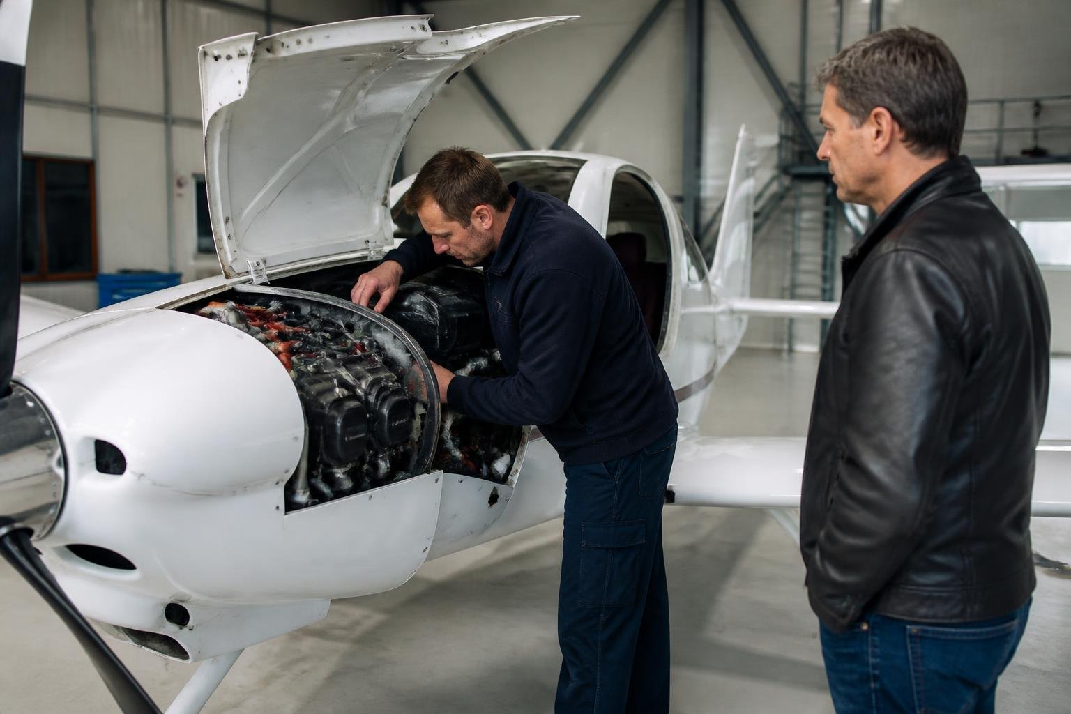 Independent technician inspecting a light aircraft before purchase