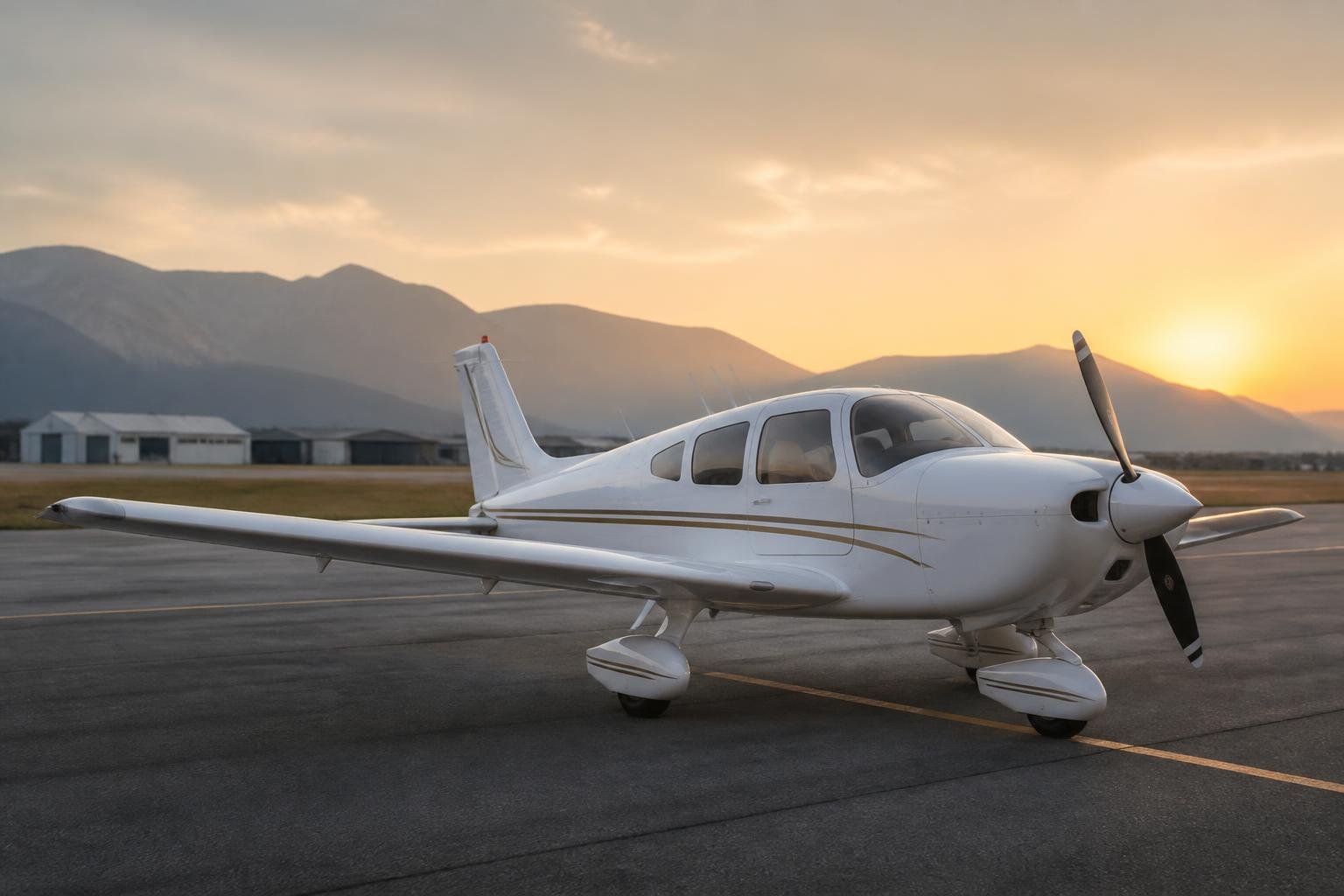 Light aircraft parked at a European general aviation airport