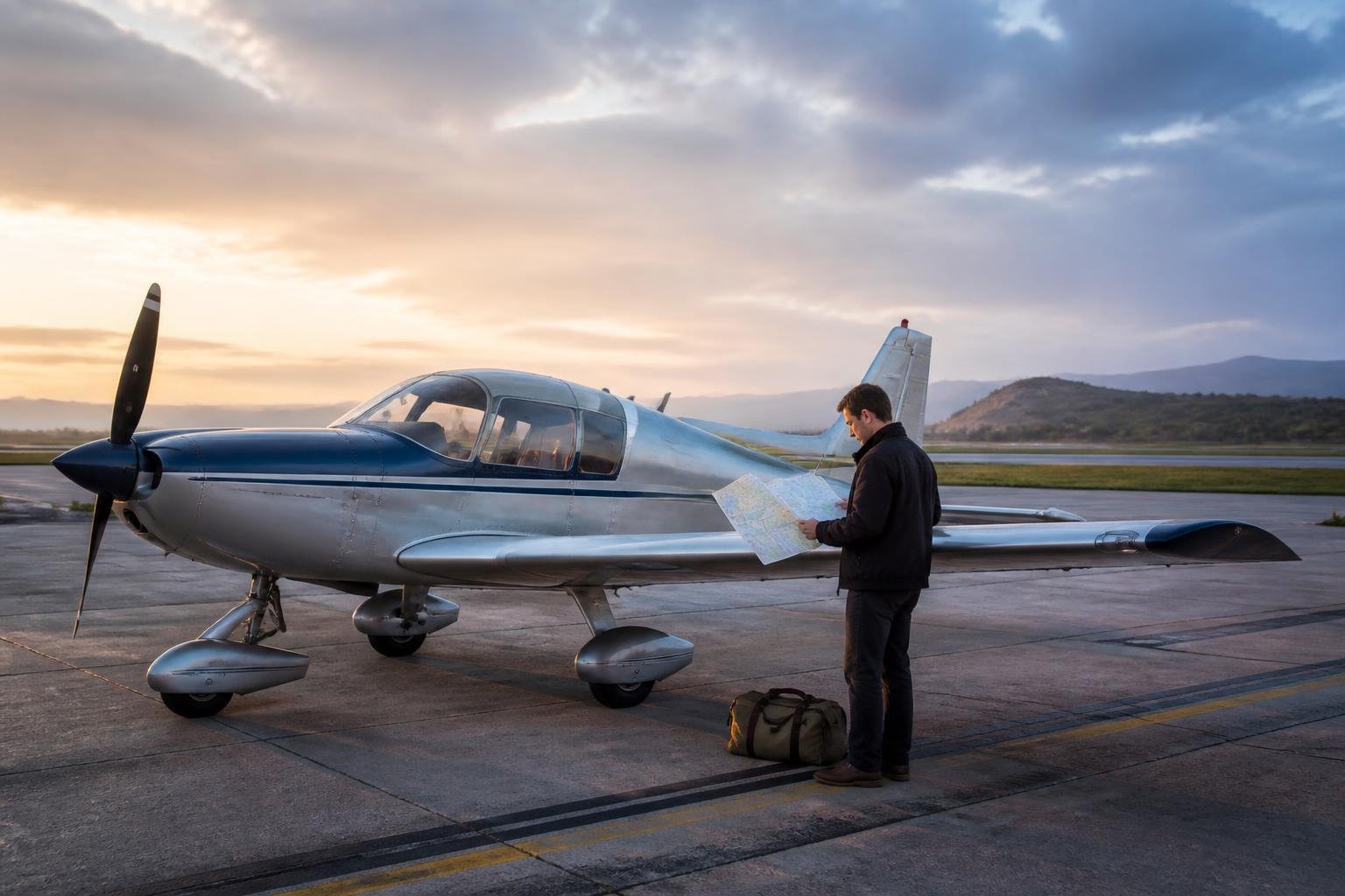 Pilot preparing a light aircraft for a European ferry flight