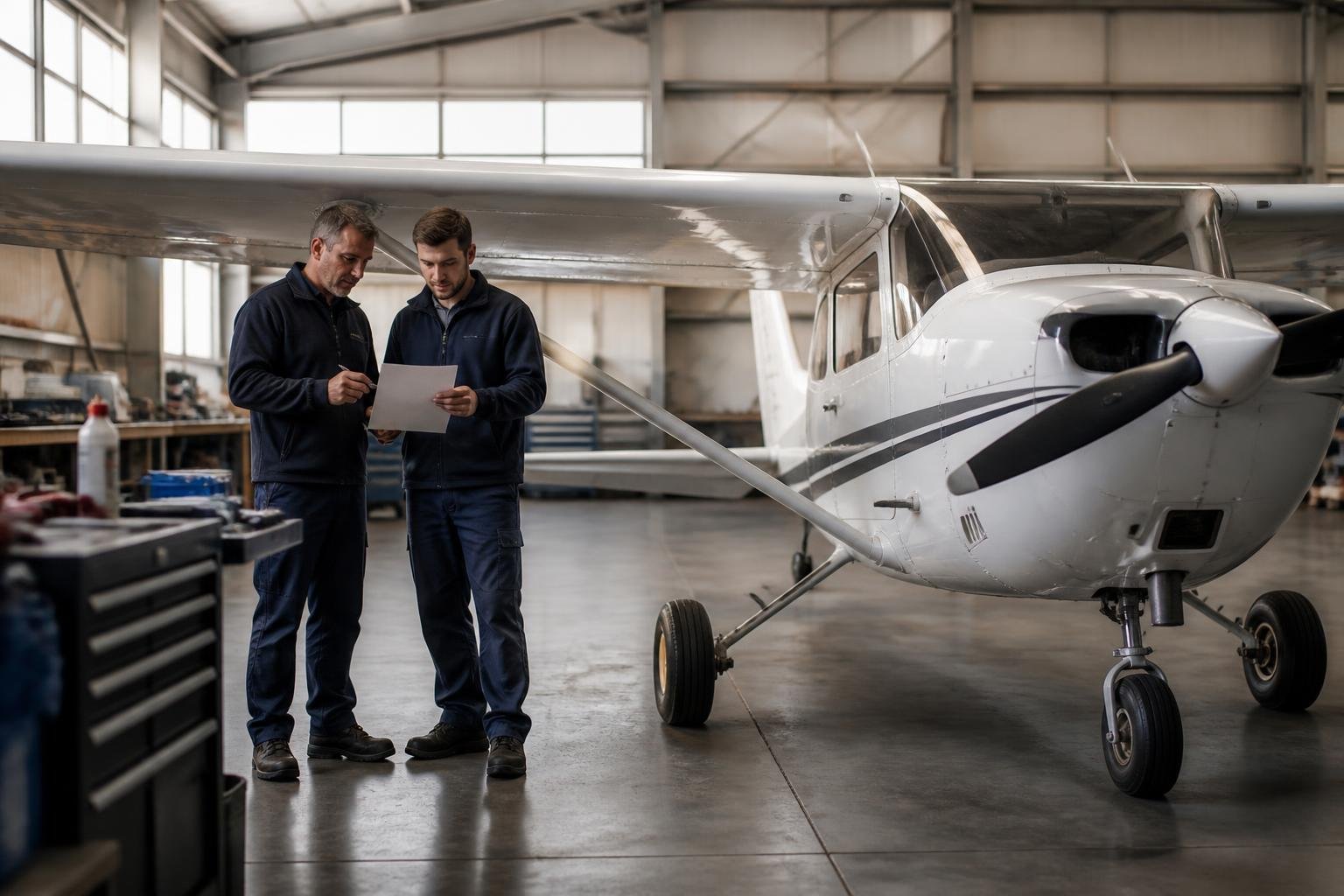 Light aircraft prepared for registration and delivery in a hangar