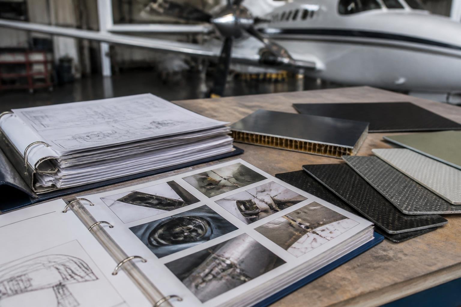 Maintenance records and composite repair materials prepared for review