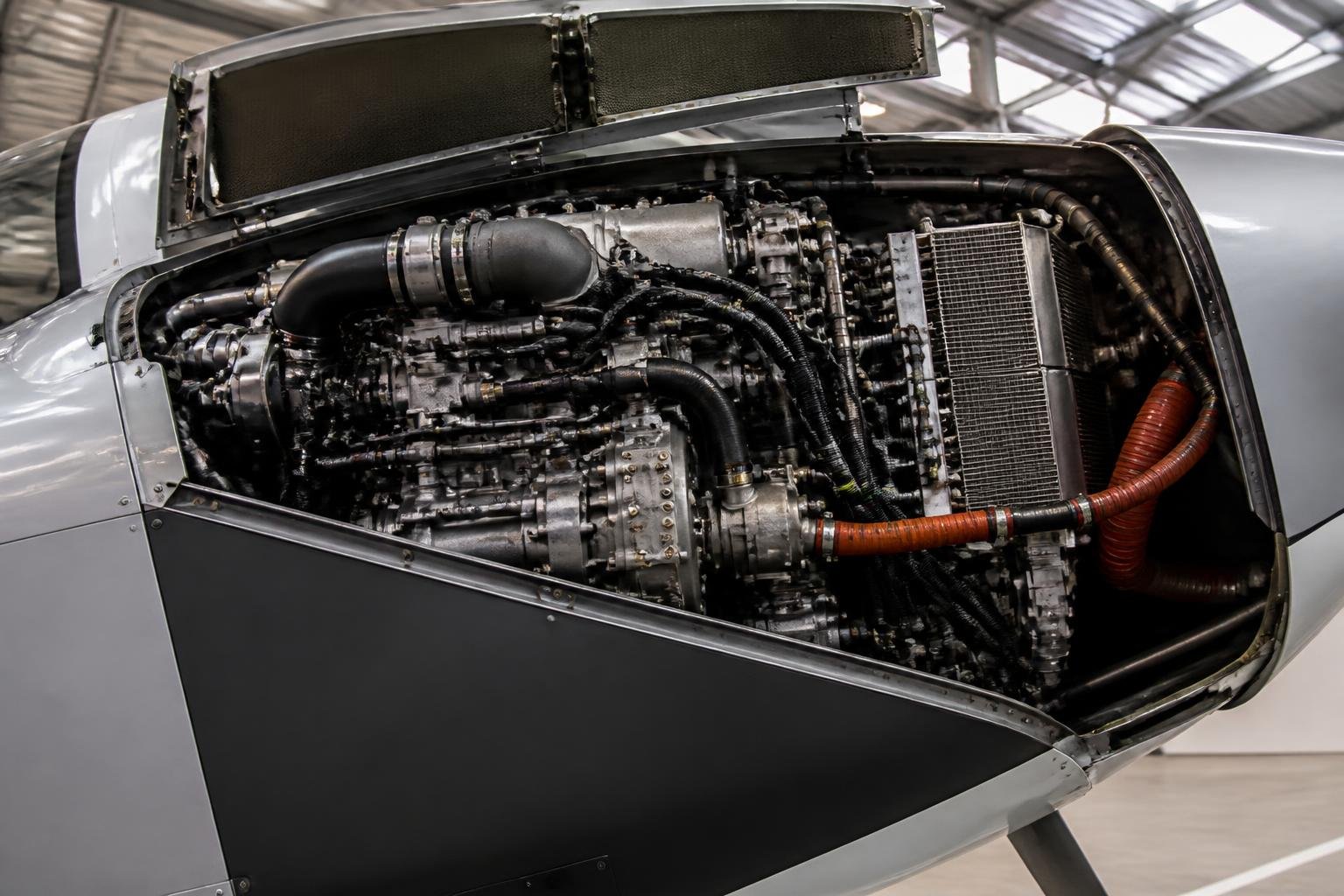 Detailed view of a light aircraft diesel engine installation