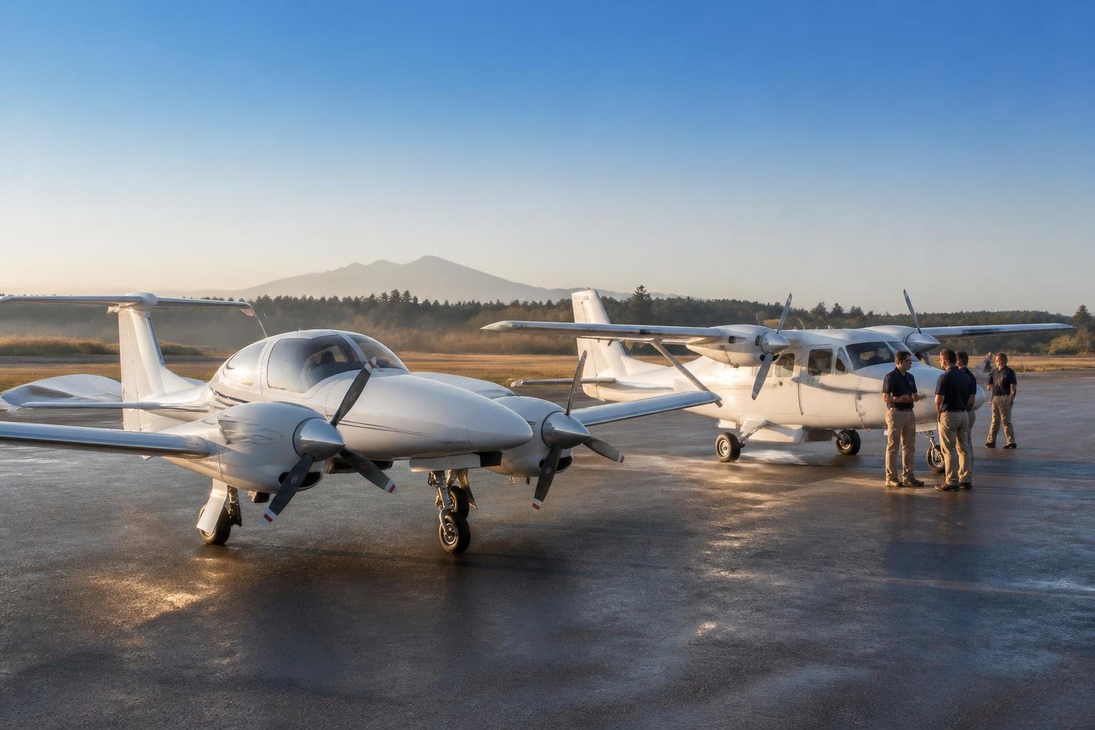 Diamond DA42 and Tecnam P2006T-style light twins used for professional flight training