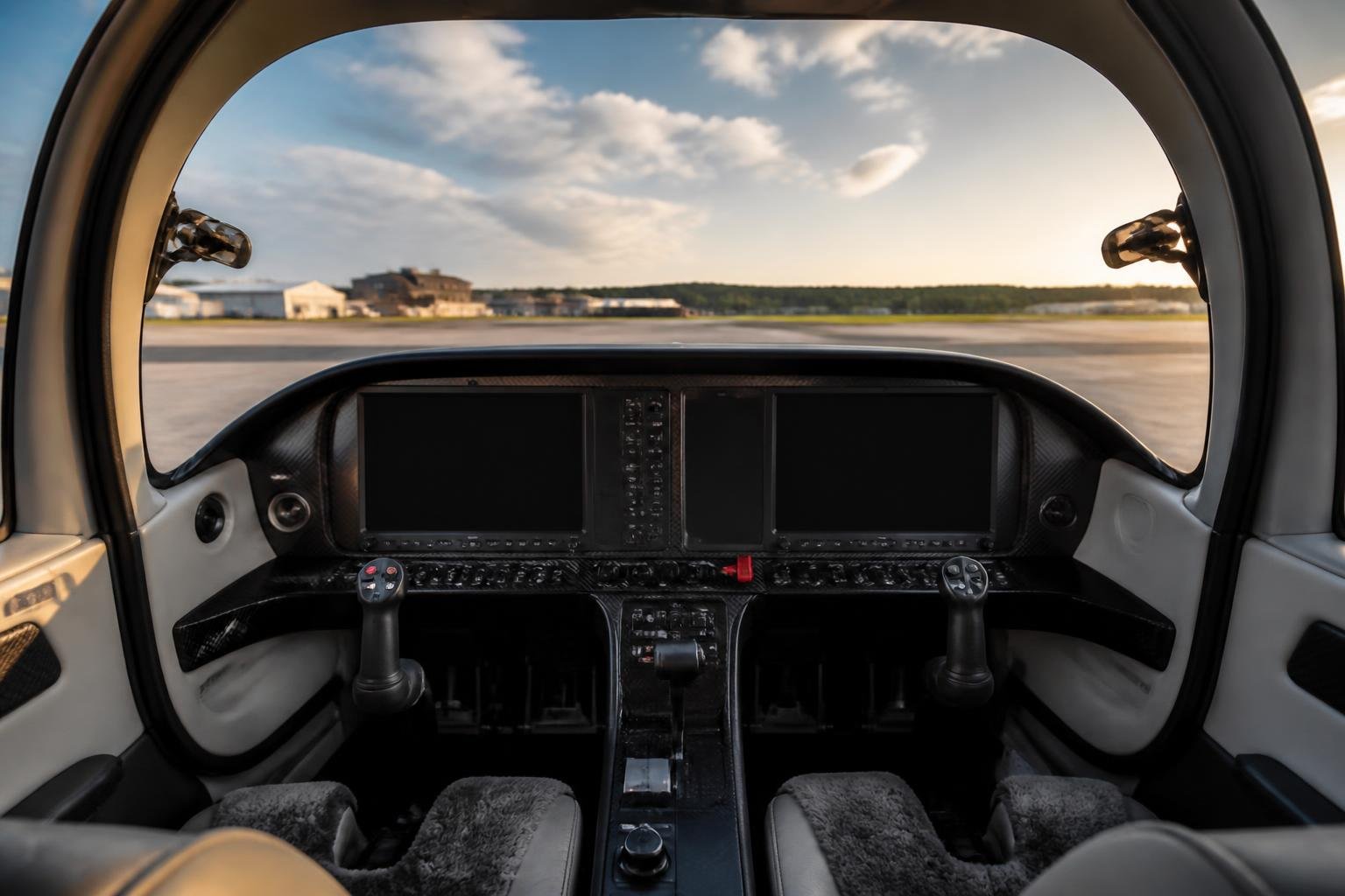 Modern light-aircraft cockpit with glass-panel instruments