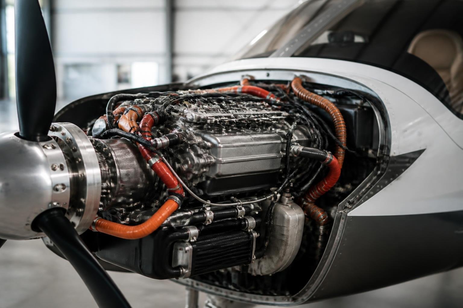 Modern fuel-injected light-aircraft engine in an open cowling