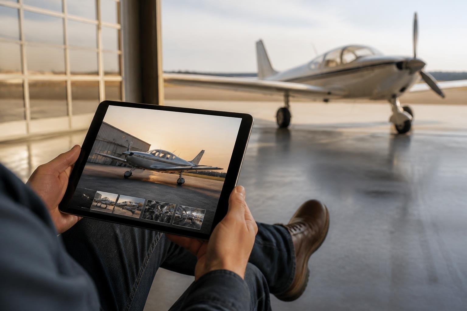 Buyer reviewing an online aircraft auction listing