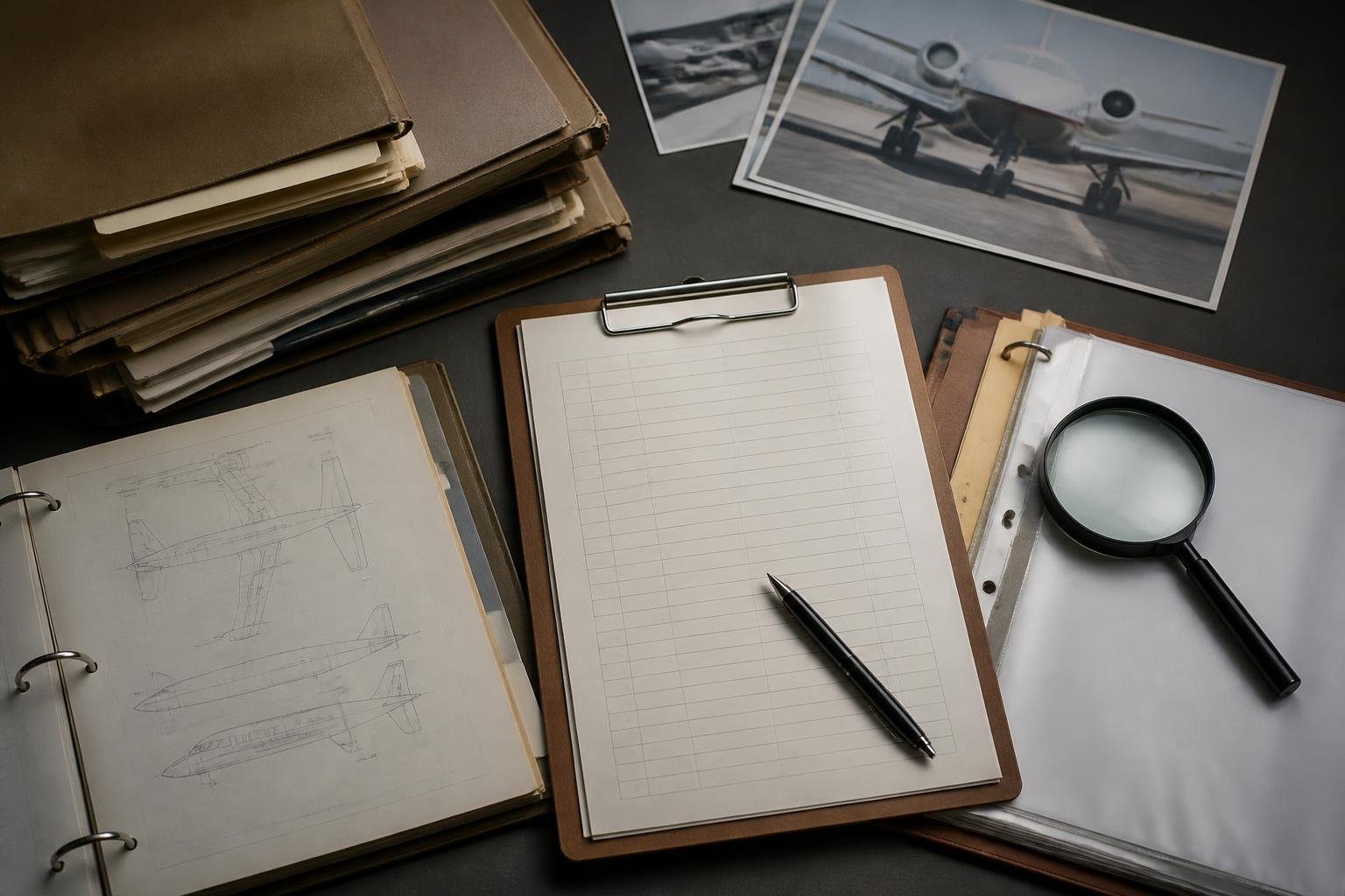 Organized aircraft documentation prepared for buyer review