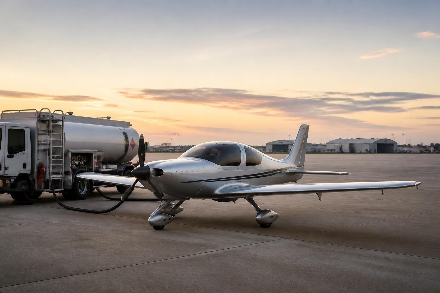Light aircraft being prepared for Jet-A refuelling at an airport