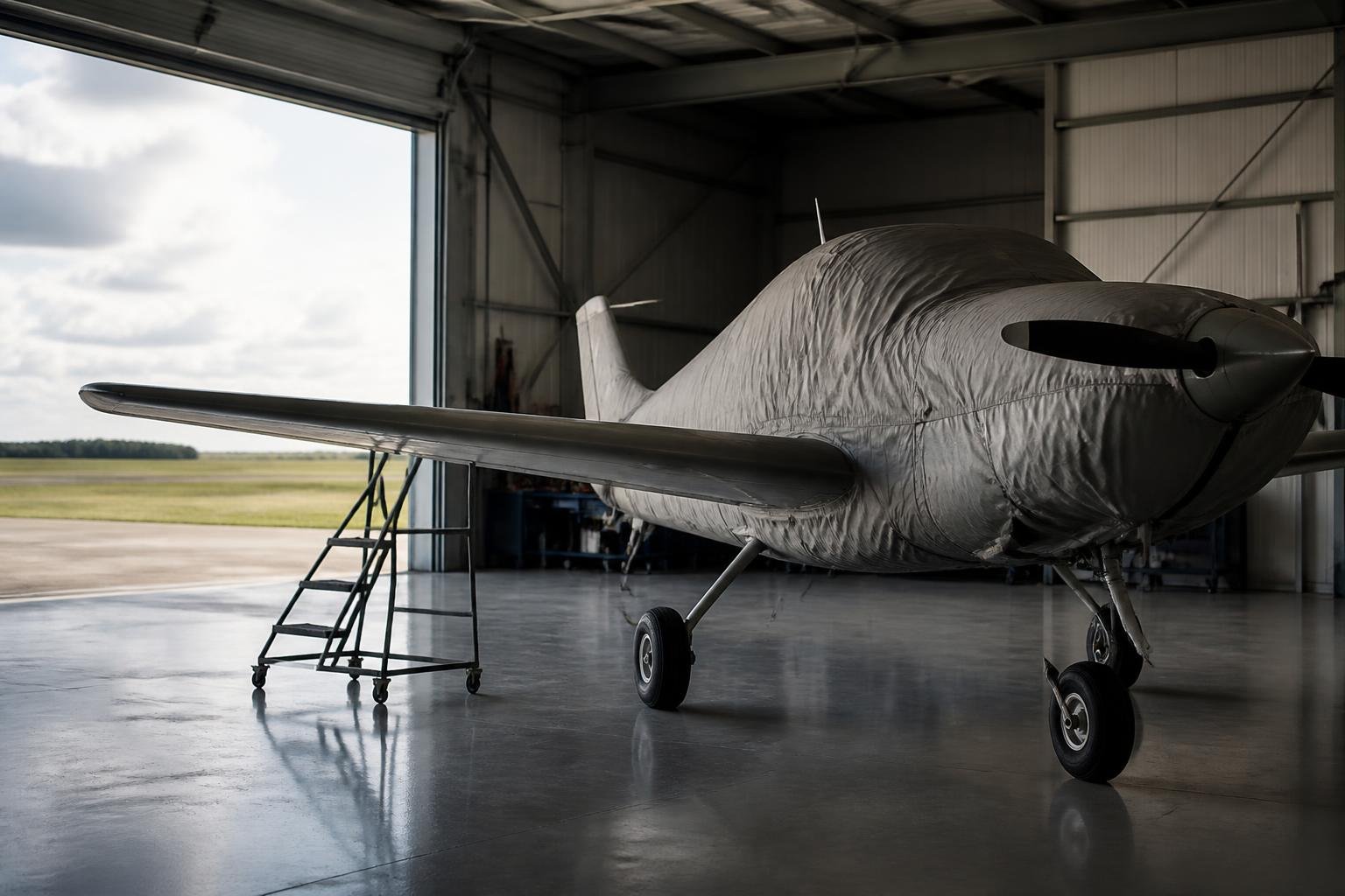 Stored piston aircraft prepared for inspection
