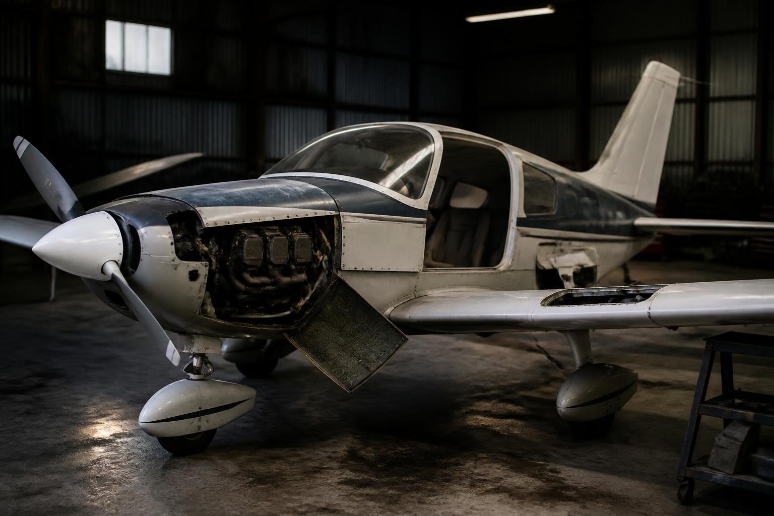 Older aircraft undergoing detailed maintenance assessment