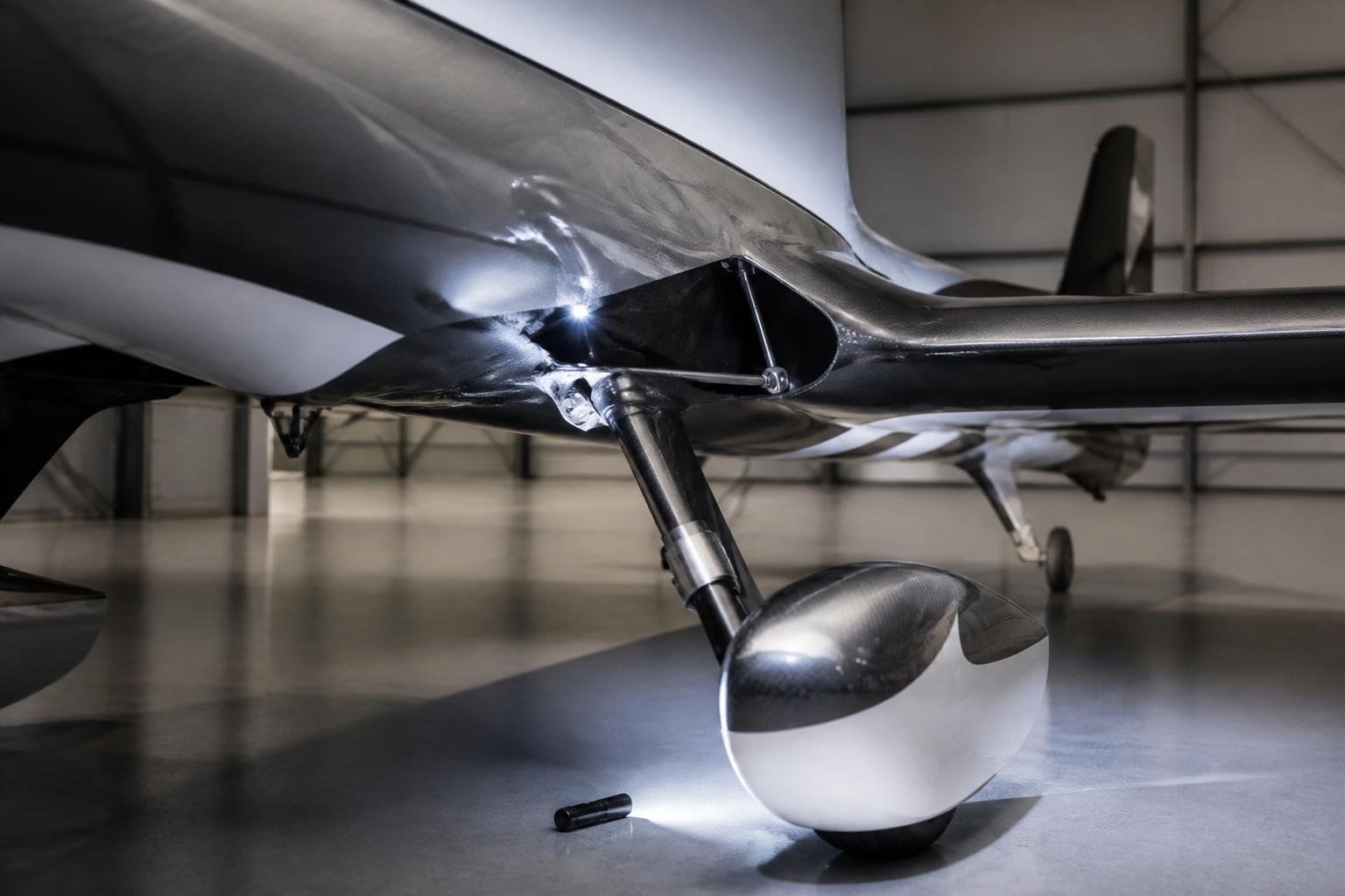 Close inspection of control and structural attachment areas on an aerobatic aircraft