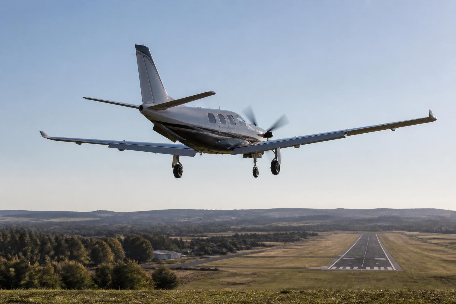 Single-engine turboprop on approach to a runway