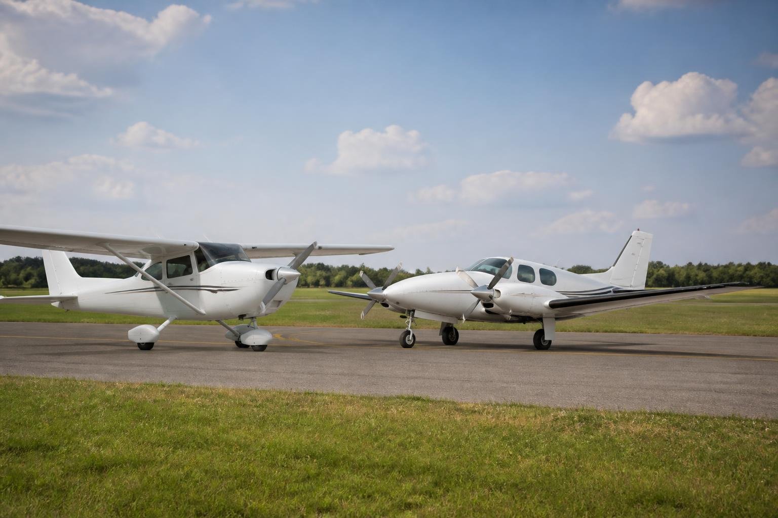 Generic piston single and light twin on an airport ramp