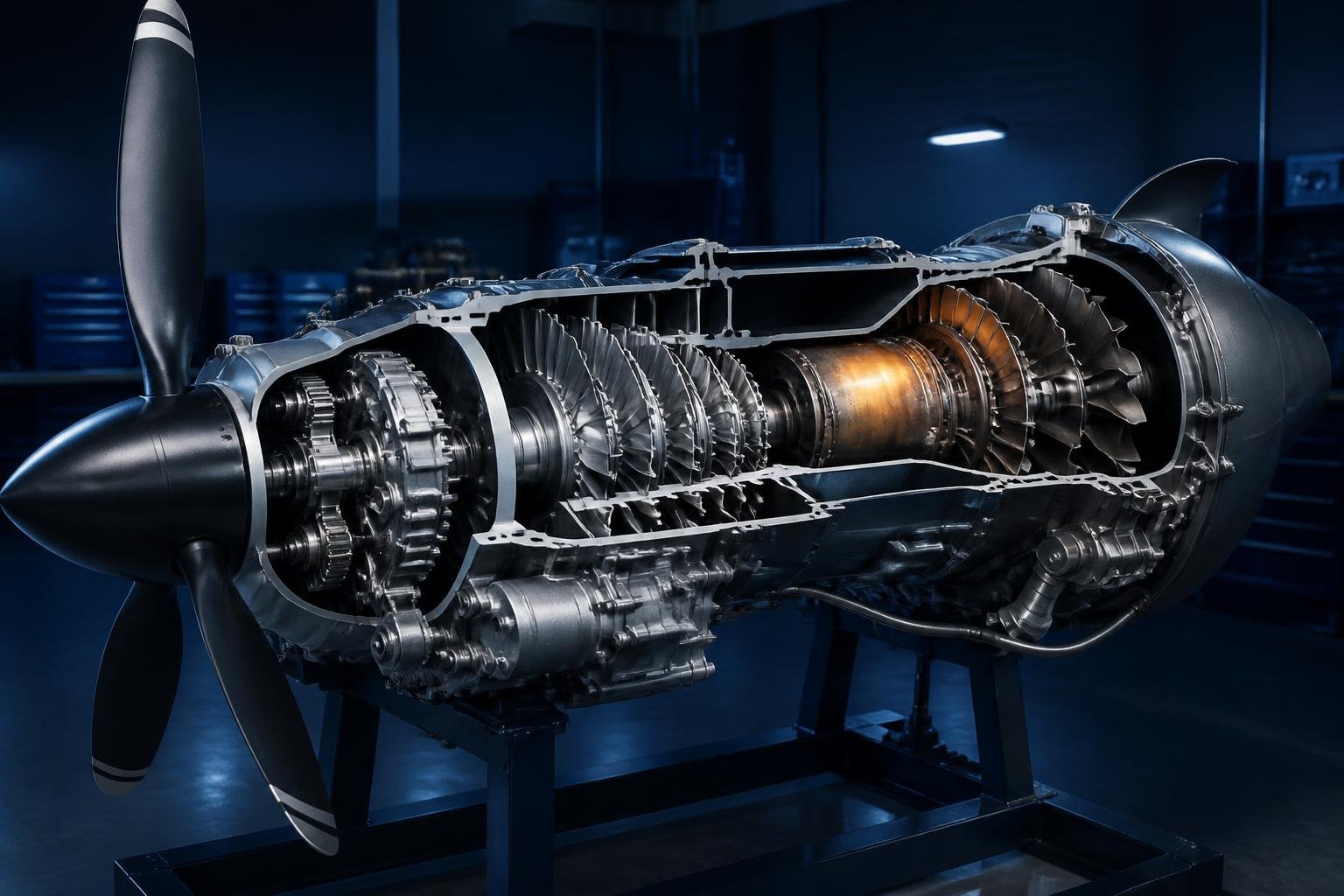 Illustration of the main internal sections of a PT6 turboprop engine