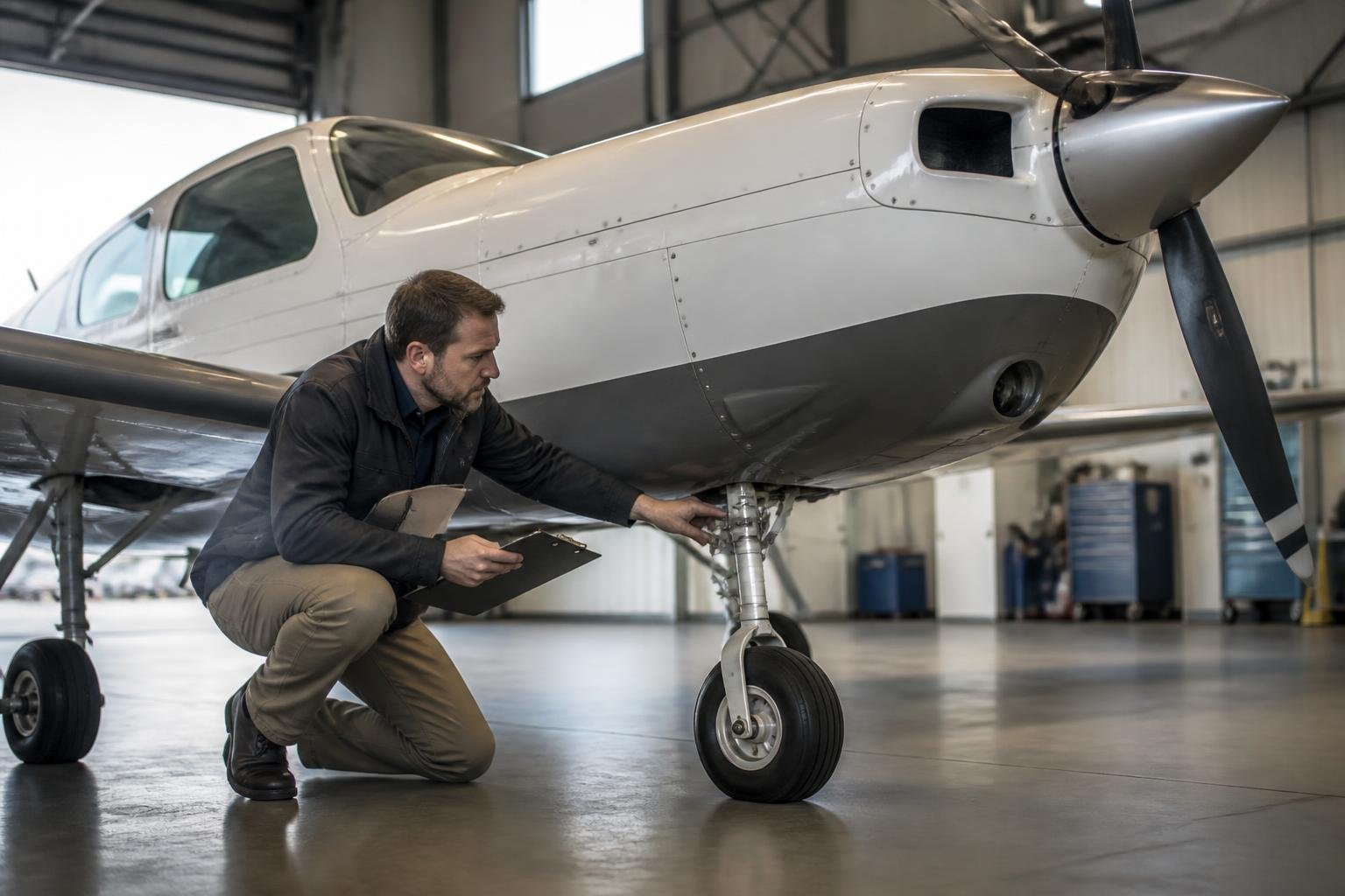 Independent inspector checking an aircraft before purchase