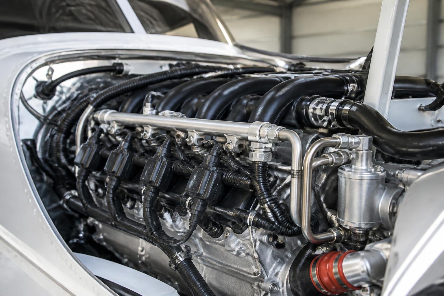 Fuel-injection hardware in a light aircraft engine bay