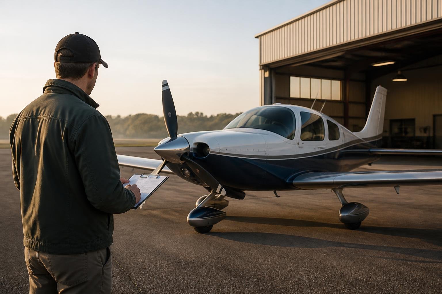 Single-engine aircraft parked outside a hangar for ownership cost planning