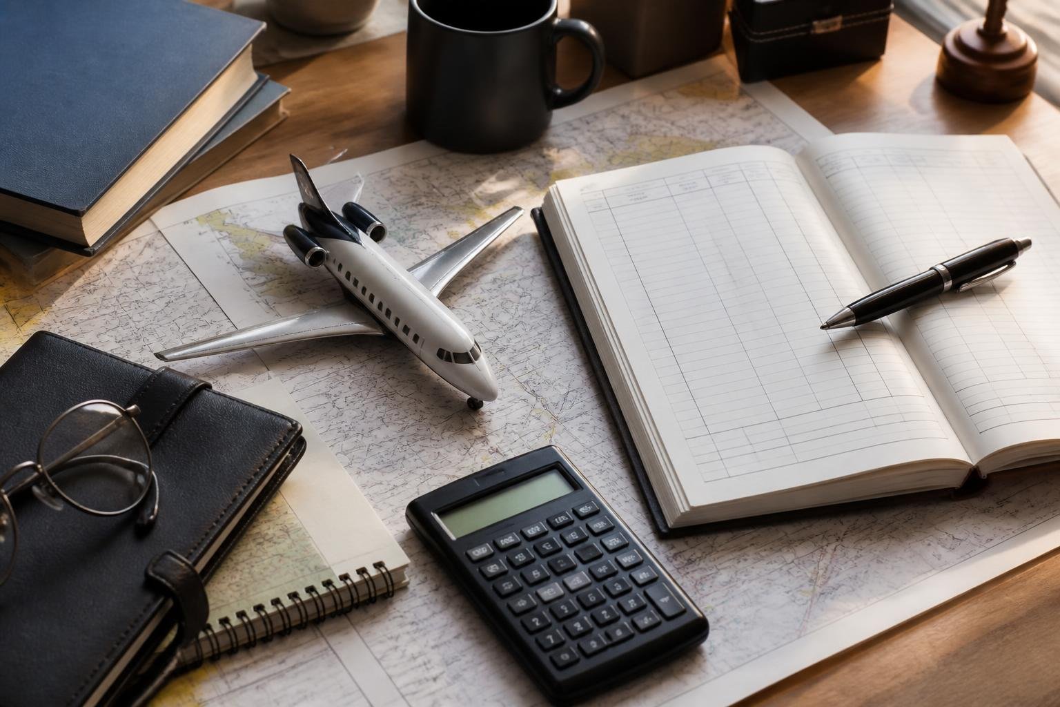 Aircraft ownership budget planning materials on a desk